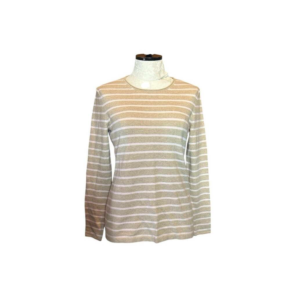 J. Mclaughlin Sweater Pulllover Crewneck Top Long Sleeve Pink & Beige Striped S‎